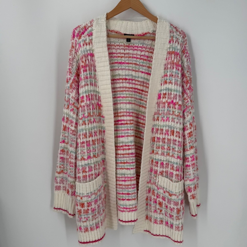 Torrid Open Front Chunky Knit Womens Cardigan SZ 1 Pink Multicolor Boho